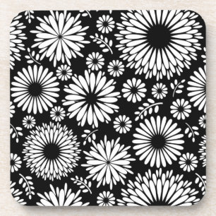 Porta-copo Flores boho Padrão floral vetorial preto e branco