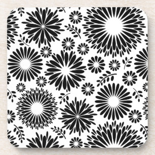 Porta-copo Flores boho Padrão floral vetorial preto e branco