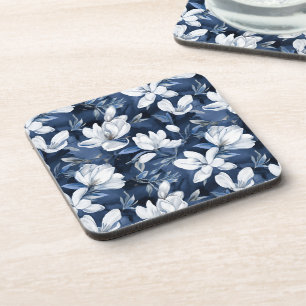 Porta-copo Flores Brancas da Magnolia, Fundo Azul