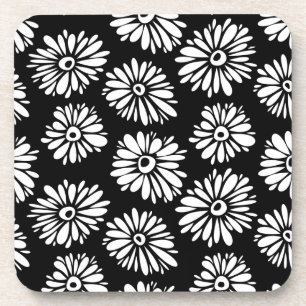 Porta-copo Flores brancas e pretas, de cor azul