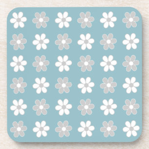 Porta-copo Flores cinza claro e branco em azul-turquesa