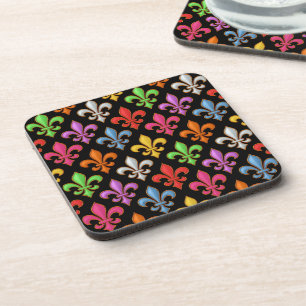 Porta-copo Flores Coloridas e Negras Fleur-de-lis em Negrito