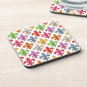 Porta-copo Flores Coloridas e Negritas Fleur-de-lis Brancas