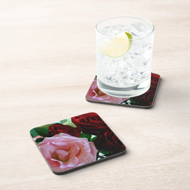 Porta-copo flores cor-de-rosa e rosa vermelha (Lado Direito)