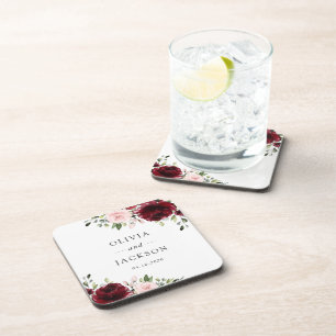 Porta-copo Flores de Borgonha, Flores Rosa, Verde, Casamento