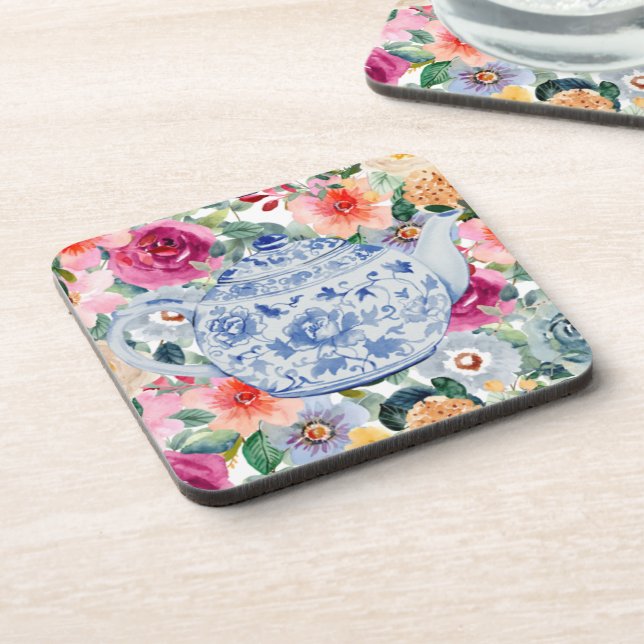 Porta-copo Flores de Bule Azul (Left Side)