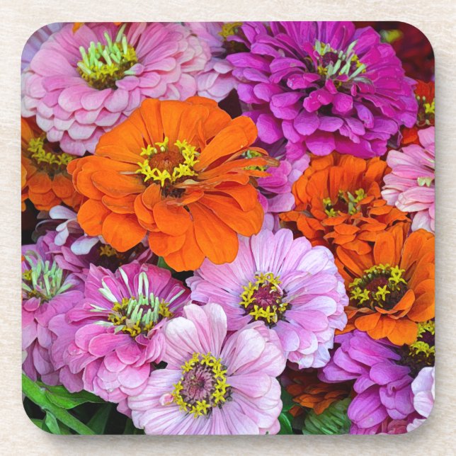 Porta-copo Flores de dália laranja e roxa (Frente)