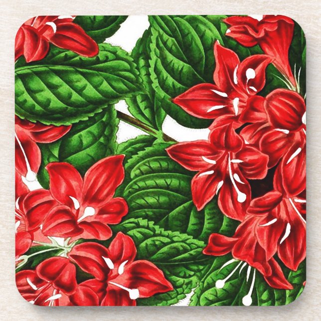 Porta-copo Flores de gengibre vermelho, impressão de colheita (Frente)