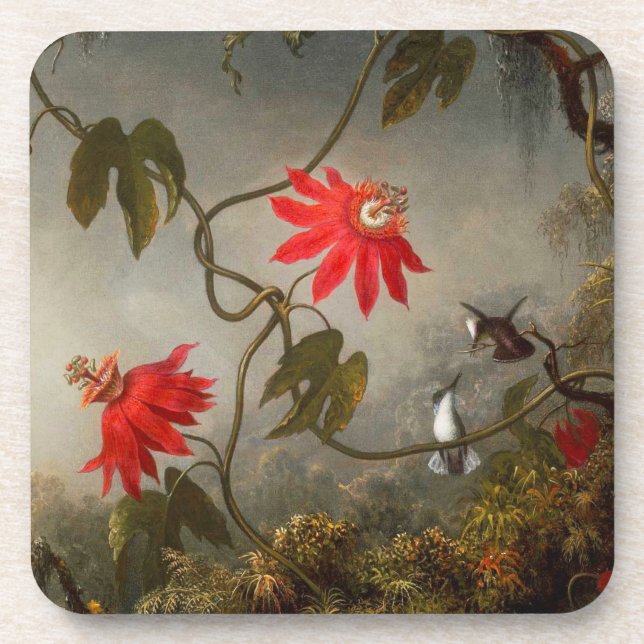 Porta-copo Flores de Paixão com Pássaros Hummingbird (Frente)