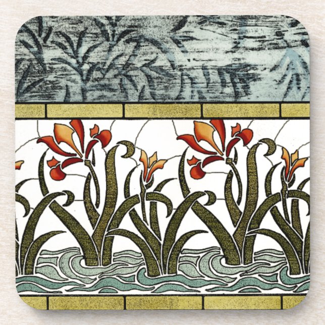 Porta-copo Flores de vidro manchadas com borda de estanho (Frente)