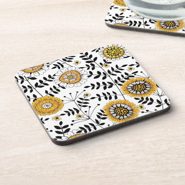 Porta-copo Flores e folhas de rabo em amarelo e preto (Left Side)