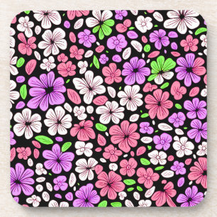Porta-copo Flores e Pétalas Roxas e Rosadas em Preto