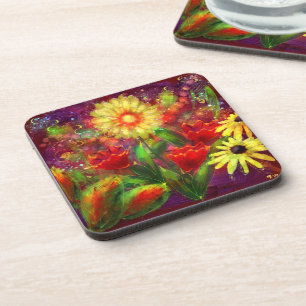 Porta-copo Flores Florais Abstrato de Arte Flor Amarelo