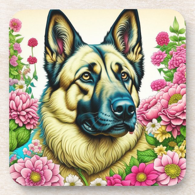 Porta-copo Flores german shepherd e Whimsical (Frente)