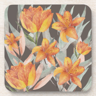Porta-copo flores laranja