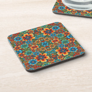 Porta-copo Flores laranja e azul