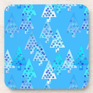 Porta-copo Flores modernas árvores de Natal - azul-céu