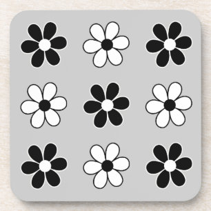 Porta-copo Flores modernas em preto e branco sobre cinza prat