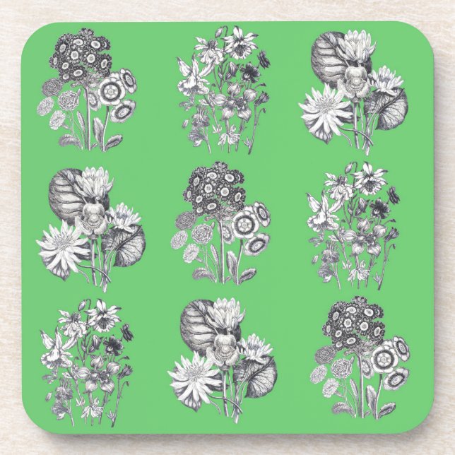Porta-copo Flores monocromáticas em fundo verde (Frente)