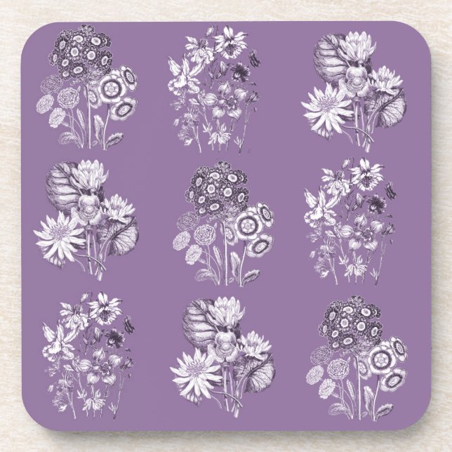 Porta-copo Flores monocromáticas na lavanda (Frente)