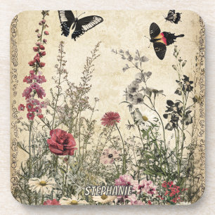 Porta-copo Flores, Pássaros e Borboletas em Papel Vencido (2)