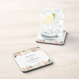 Porta-copo Flores Rosa, Flores Brancas, Verde, Casamento