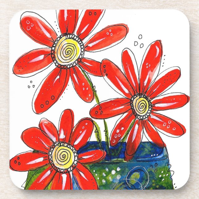 Porta-copo Flores Vermelhas Whimsical (Frente)