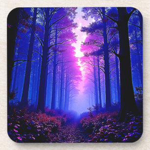 Porta-copo Floresta do Crepúsculo Roxo: Arte Surreal