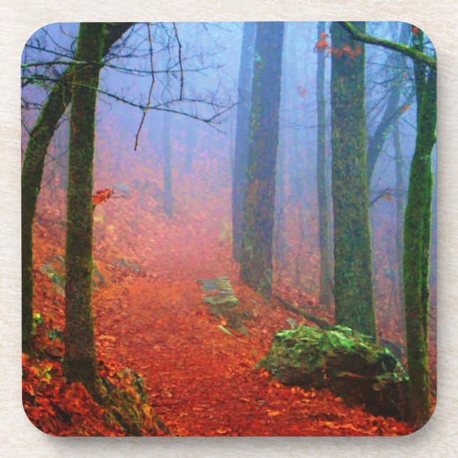 Porta-copo Floresta Pintada Outono Névoa Azul (Frente)