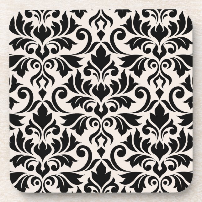 Porta-copo Flourish Damask Lg Pattern Black on Cream (Frente)