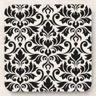 Porta-copo Flourish Damask Padrão Grande Preto no Creme