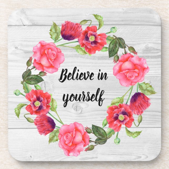 Porta-copo Flutuantes vermelhos e cor-de-água rosa Design (Frente)