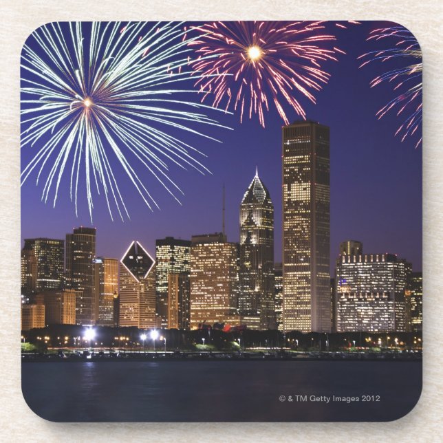 Porta-copo Fogos-de-artifício sobre a skyline de Chicago (Frente)