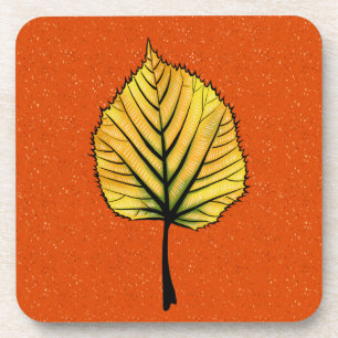 Porta-copo Folha amarela do Linden no outono alaranjado