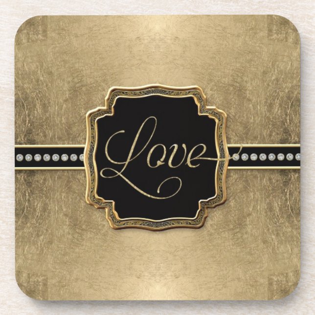 Porta-copo Folha Dourada de aparência Fleur de Lis Faux Vinta (Frente)