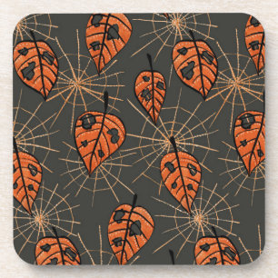 Porta-copo Folhas de outono e teias de aranha do Halloween
