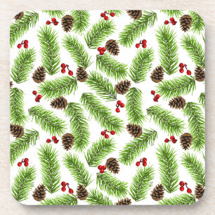 Porta-copo Folhas de Pinheiro Natal Verde, Pinhas e Bagas Ver