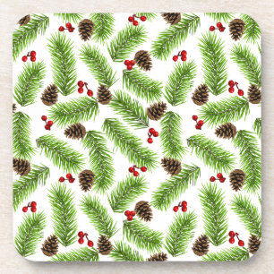 Porta-copo Folhas de Pinheiro Verde de Natal, Cones e Bagas V