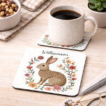 Porta-copo Folk Art Rabbit Monogram<br><div class="desc">Inspired by traditional folk art style,  this whimsical rabbit adds a warm,  rustic touch that’s perfect for country-inspired décor. Personalize the coaster with your family name or custom text to create a unique gift or a special piece just for you.</div>