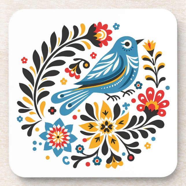 Porta-copo Folksy Bluebird e flores selvagens (Frente)