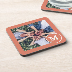 Porta-copo Foto do Monograma Branco e Laranja Moderno