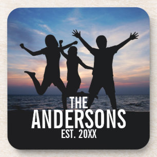 Porta-copo Foto personalizada da família com nome da família