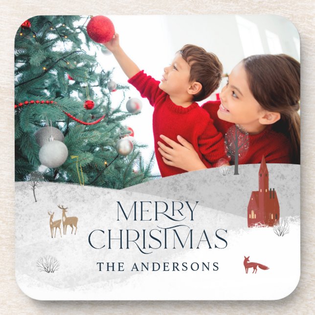 Porta-copo Foto russa tradicional 1 de inverno Feliz Natal (Frente)