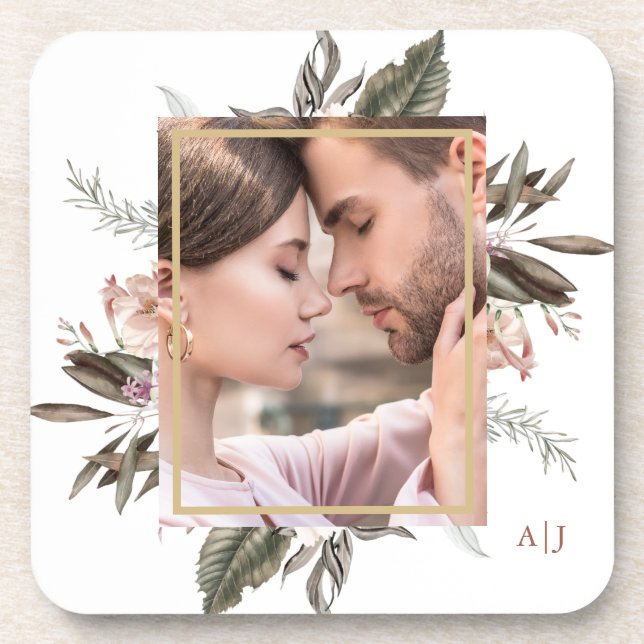 Porta-copo Foto simples de enquadramento botânico com monogra (Frente)