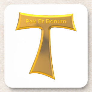Porta-copo Franciscan Tau Cross Pax Et Bonum Dourado Metálic