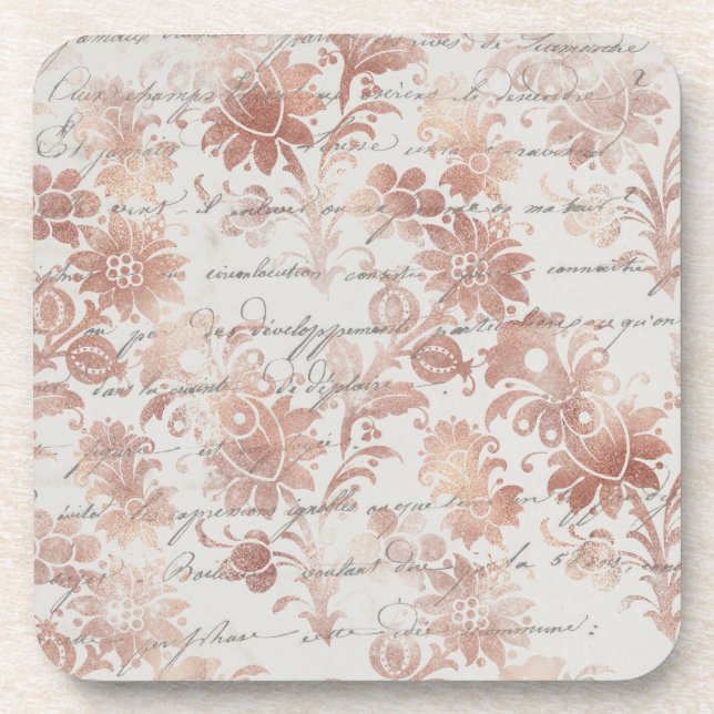 Porta-copo Franco Vintage Rosa Dourado Floral (Frente)
