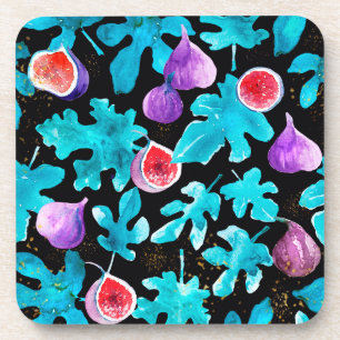 Porta-copo Fruta de figuras de aquarela moderna em preto