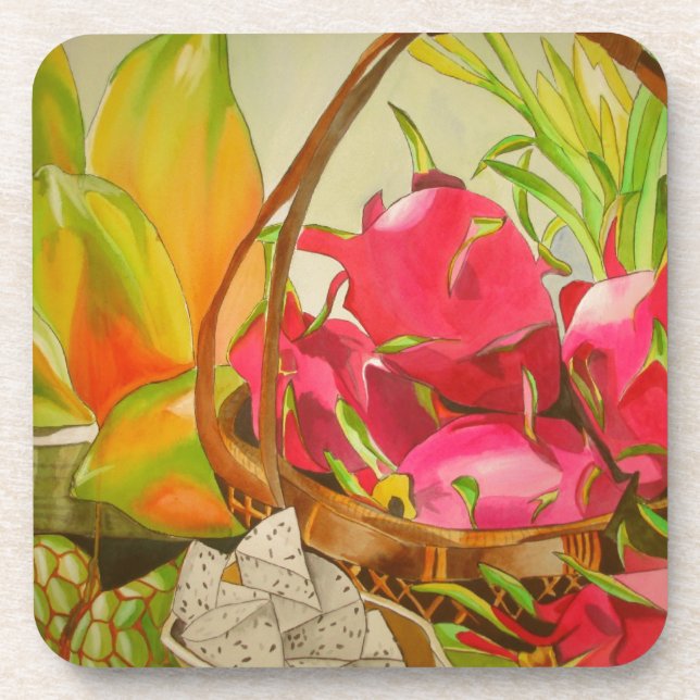 Porta-copo Fruta tropical aquarela e pintura de arte vital (Frente)