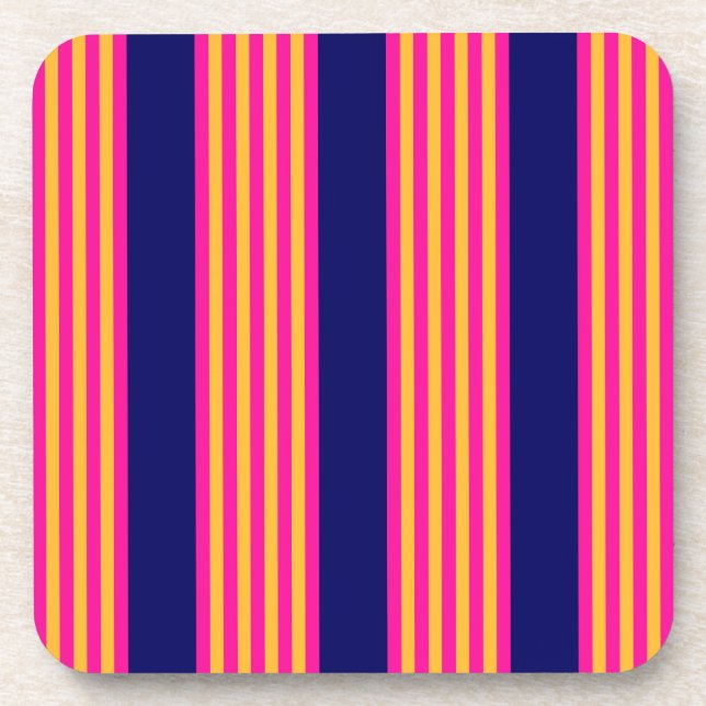 Porta-copo Fuchsia e listras amarelas com azul-marinho (Frente)