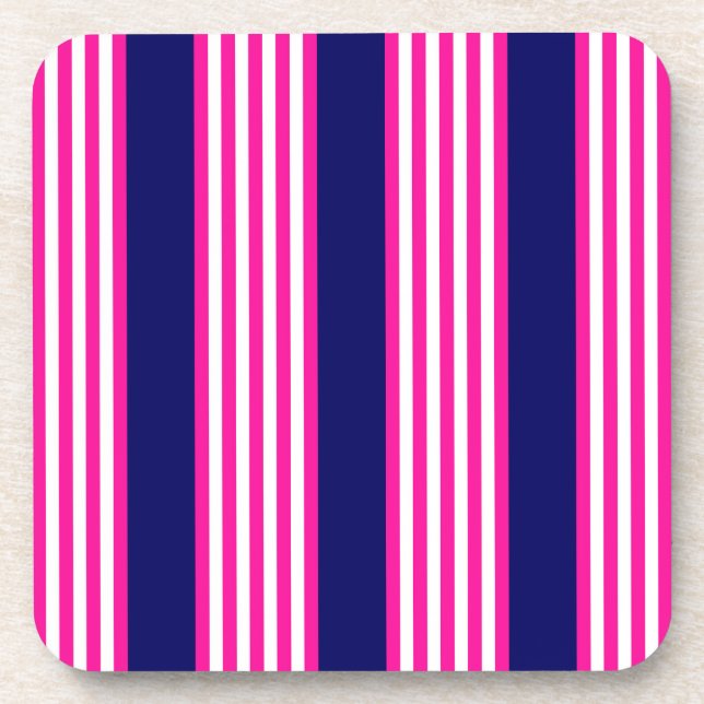 Porta-copo Fuchsia e padrão de cinco faixas brancas com azul (Frente)